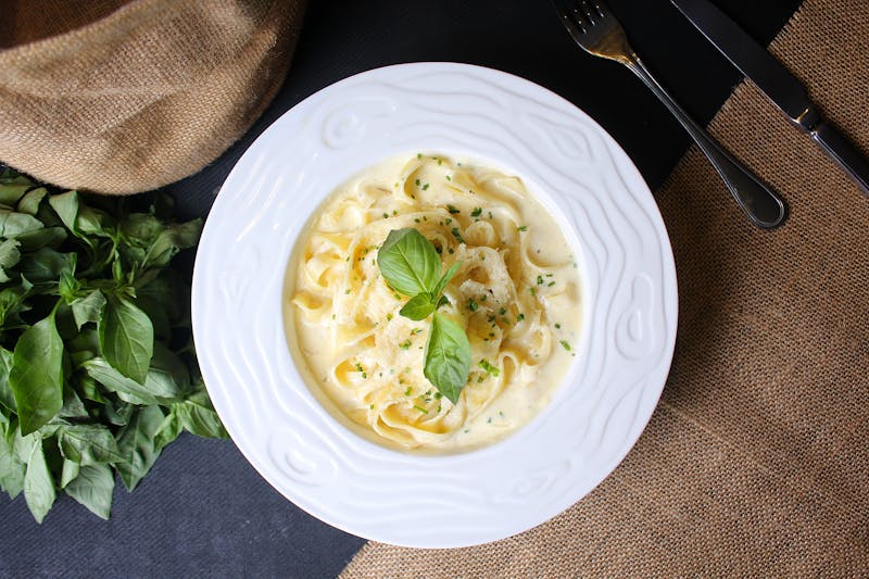 Creamy fettuccine alfredo with parmesan cream sauce